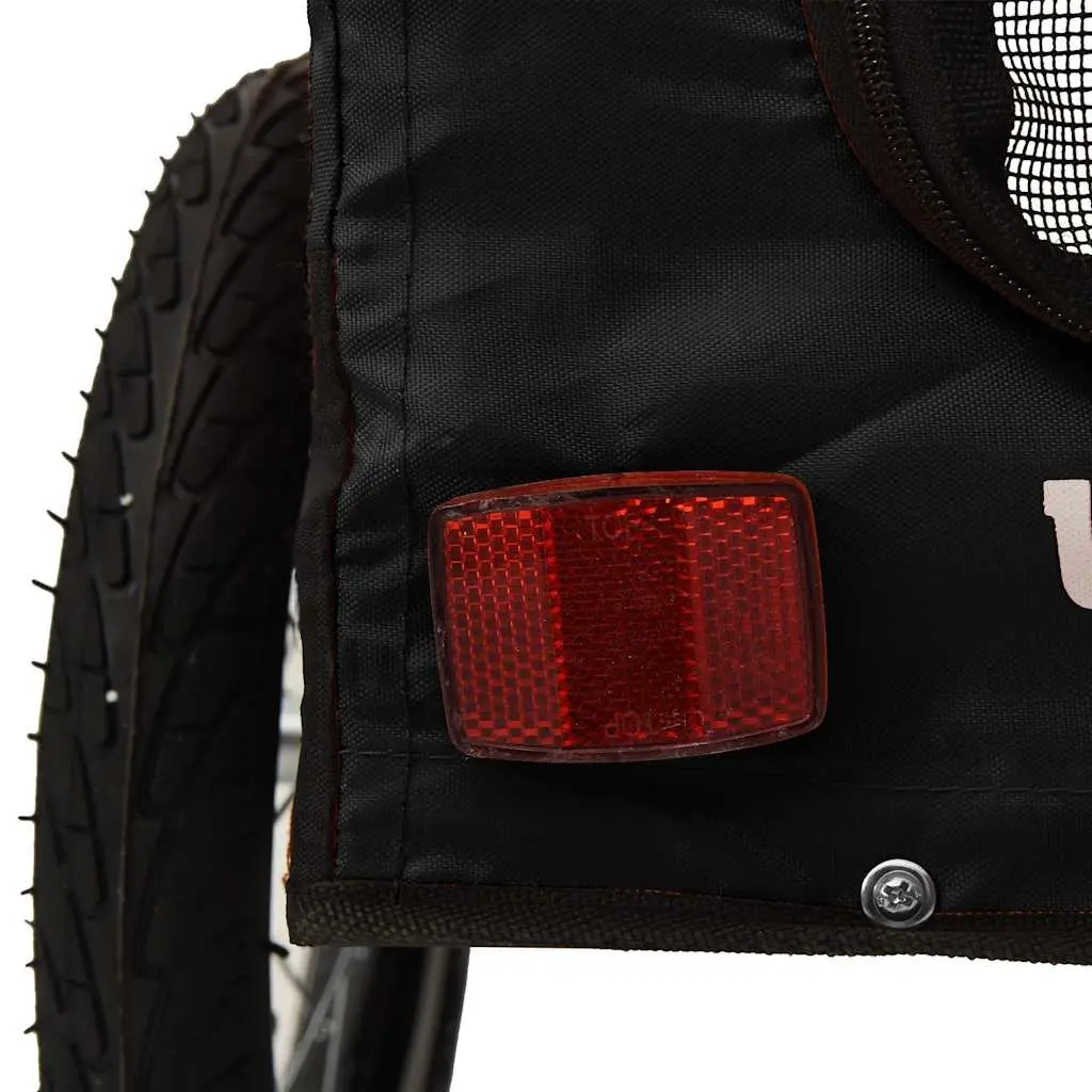 Pet Bike Trailer Black Oxford Fabric Iron Frame Wheels Zippered Doors Mesh