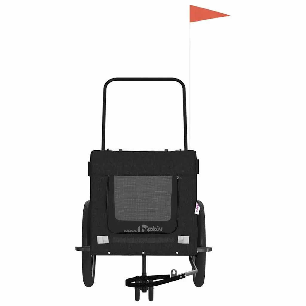 Pet Bike Trailer Black Oxford Fabric Iron Frame Wheels Zippered Doors Mesh