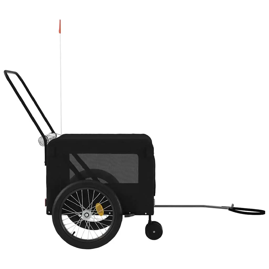 Pet Bike Trailer Black Oxford Fabric Iron Frame Wheels Zippered Doors Mesh