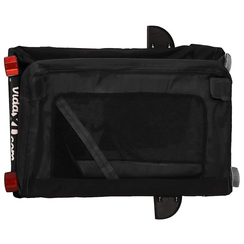 Pet Bike Trailer Black Oxford Fabric Iron Frame Wheels Zippered Doors Mesh