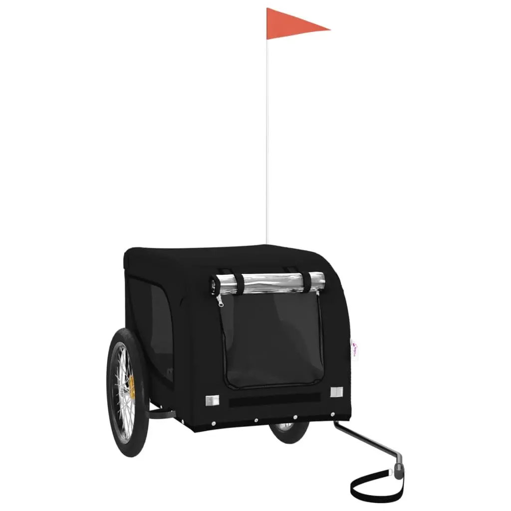 Pet Bike Trailer Black Oxford Fabric Iron Frame Wheels Zippered Doors Mesh