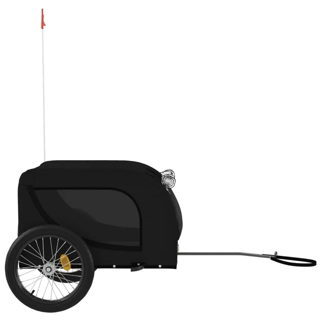 Pet Bike Trailer Black Oxford Fabric Iron Frame Wheels Zippered Doors Mesh