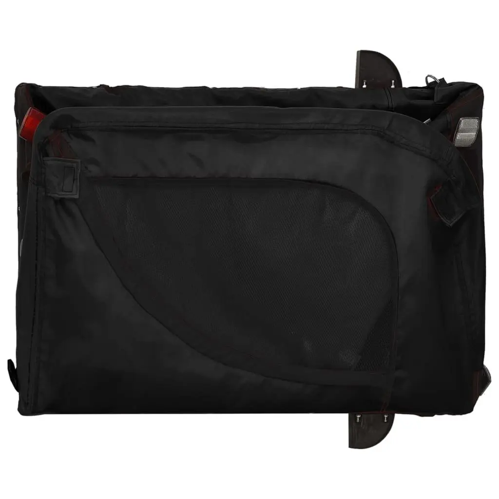 Pet Bike Trailer Black Oxford Fabric Iron Frame Wheels Zippered Doors Mesh
