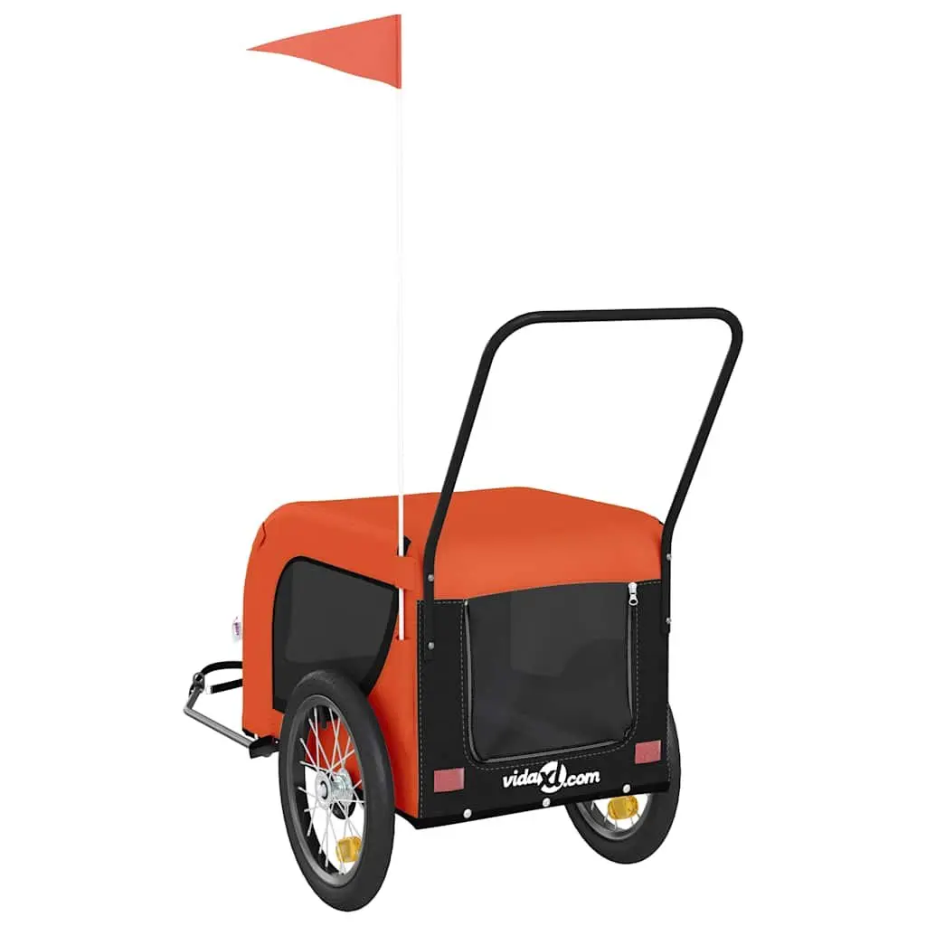 Pet Bike Trailer Orange Black Oxford Fabric Iron Frame Wheels Zippered Doors