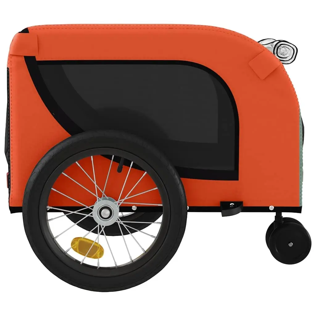 Pet Bike Trailer Orange Black Oxford Fabric Iron Frame Wheels Zippered Doors