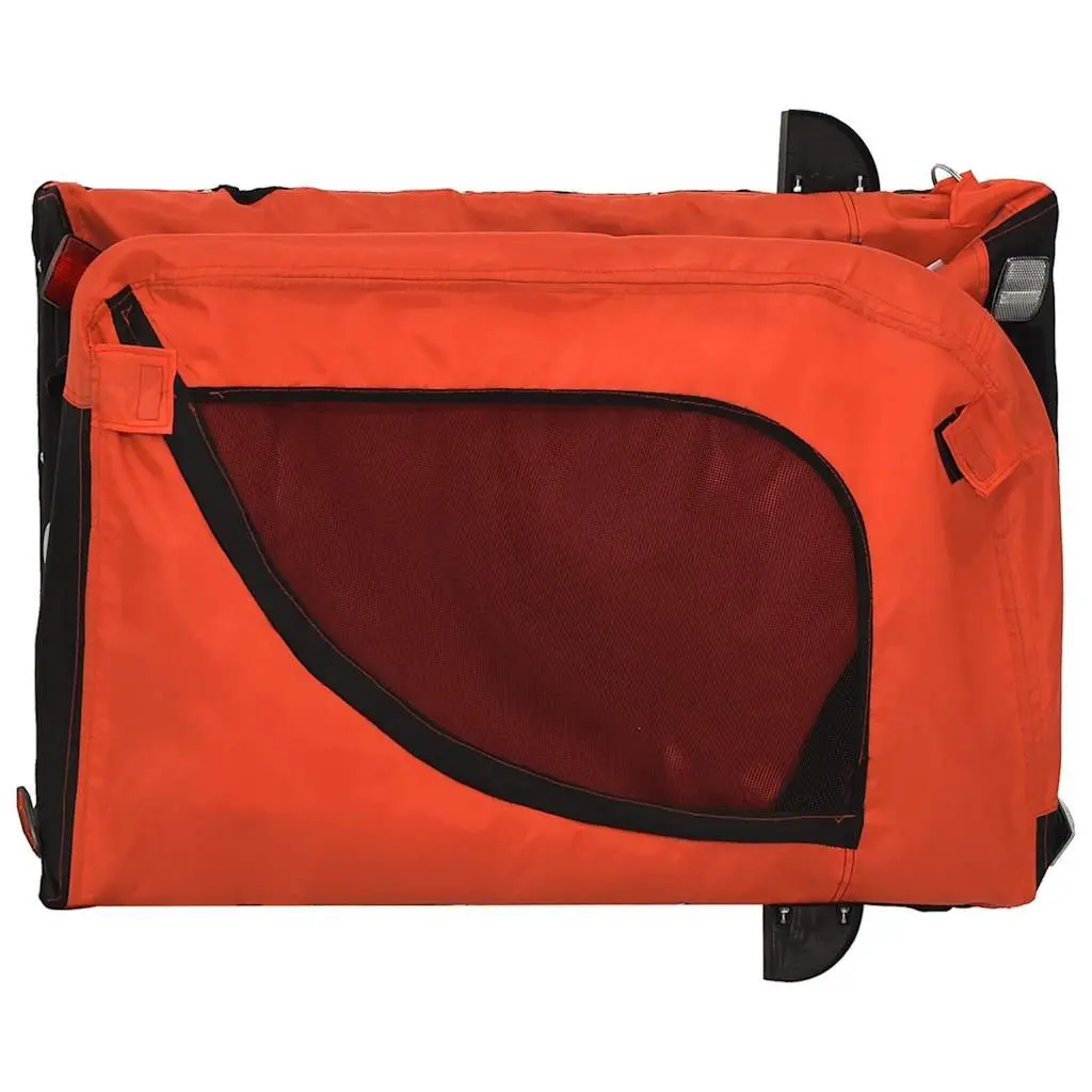Pet Bike Trailer Orange Black Oxford Fabric Iron Frame Wheels Zippered Doors