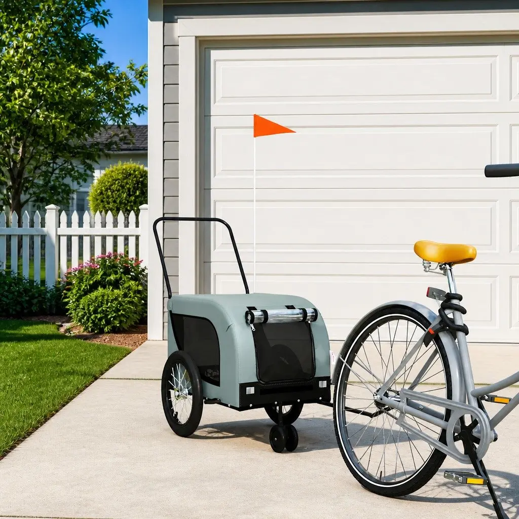 Pet Bike Trailer for Dogs Cats Small Animals Grey Oxford Fabric Iron Frame