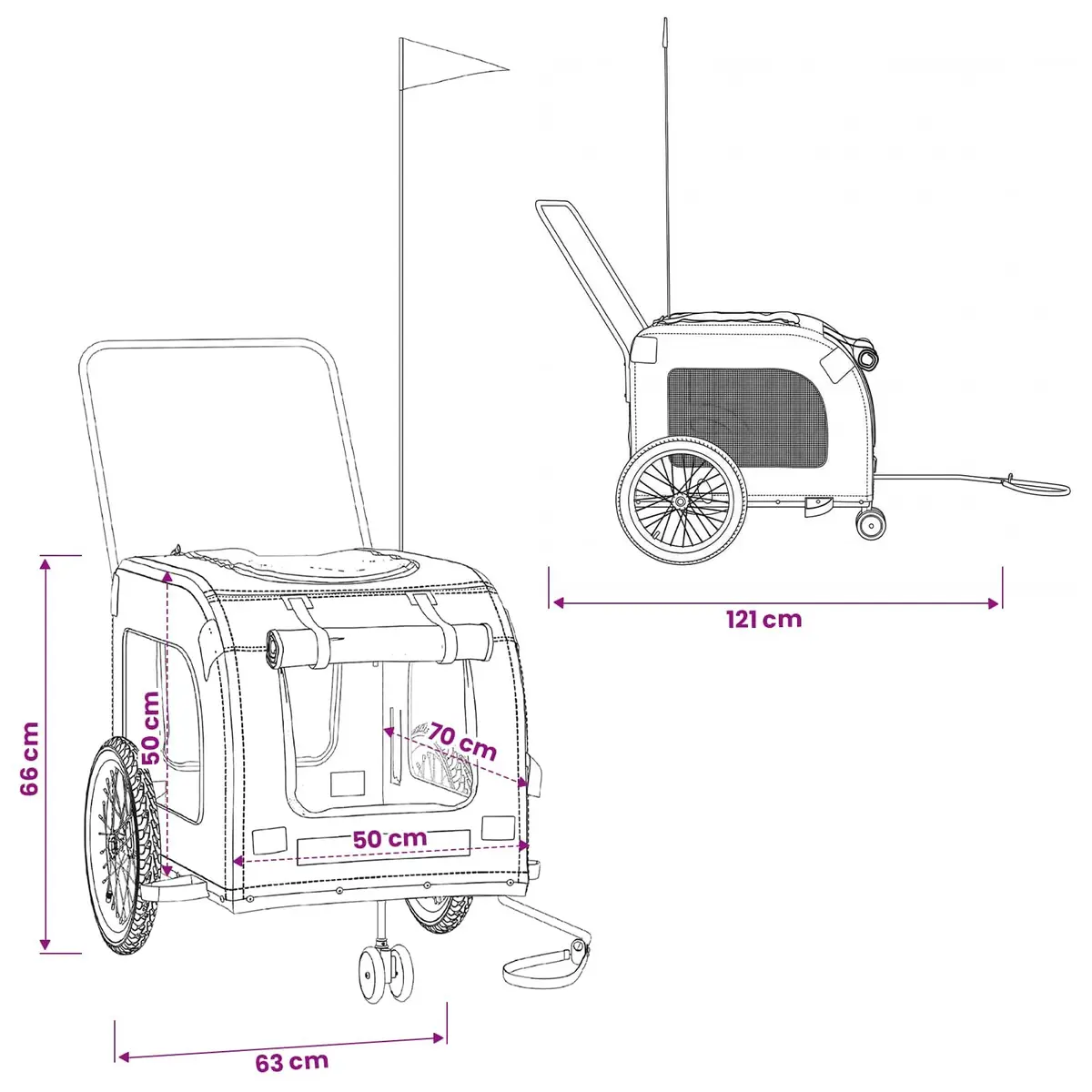 Pet Bike Trailer for Dogs Cats Small Animals Grey Oxford Fabric Iron Frame