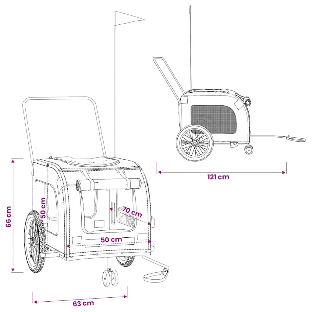 Pet Bike Trailer for Dogs Cats Small Animals Grey Oxford Fabric Iron Frame