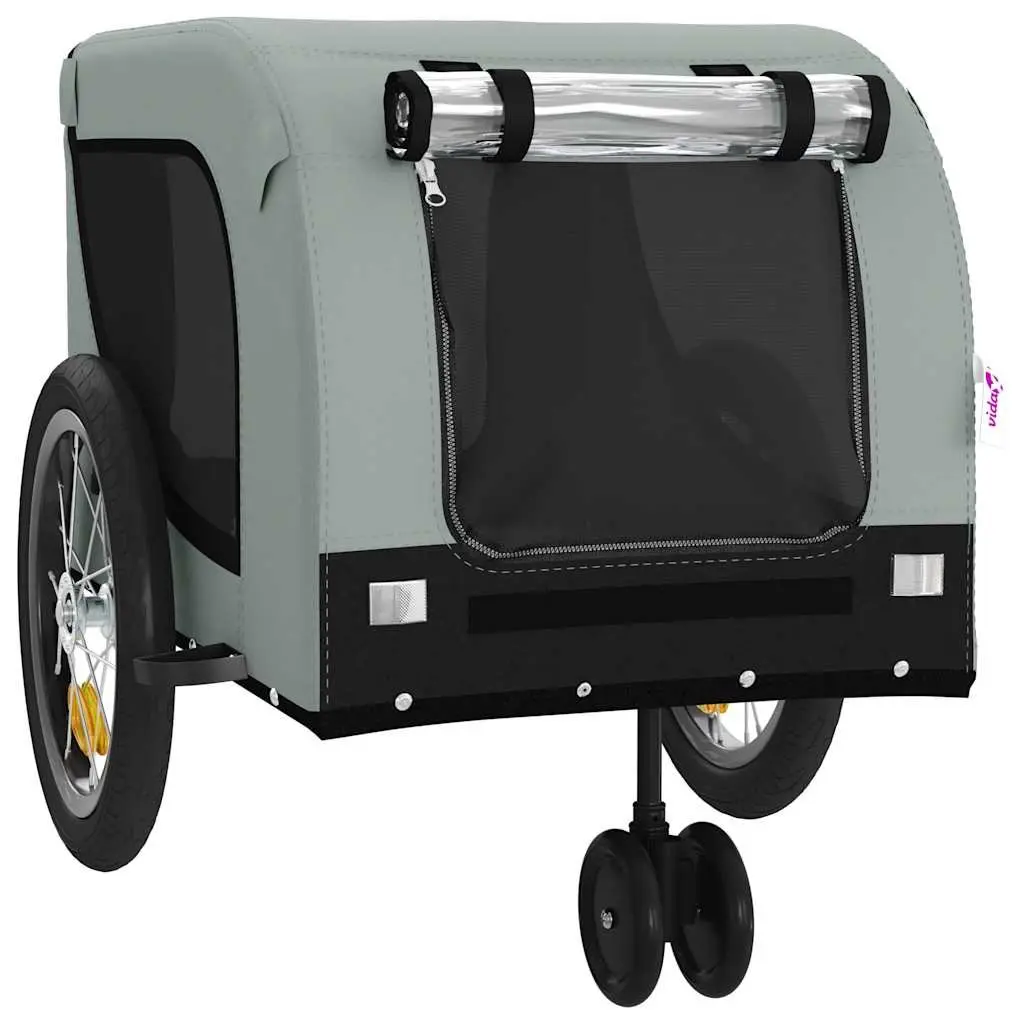 Pet Bike Trailer for Dogs Cats Small Animals Grey Oxford Fabric Iron Frame