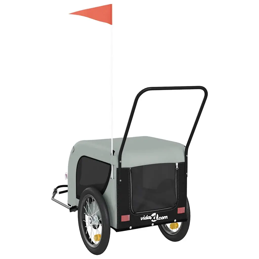 Pet Bike Trailer for Dogs Cats Small Animals Grey Oxford Fabric Iron Frame