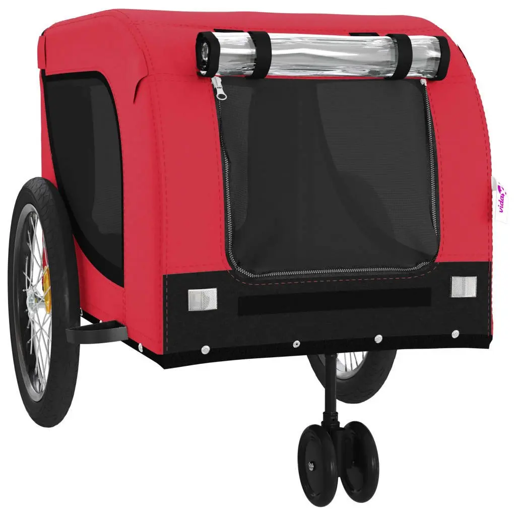 Pet Bike Trailer Red Oxford Fabric Iron Frame Cargo Cart Small Dogs Pets