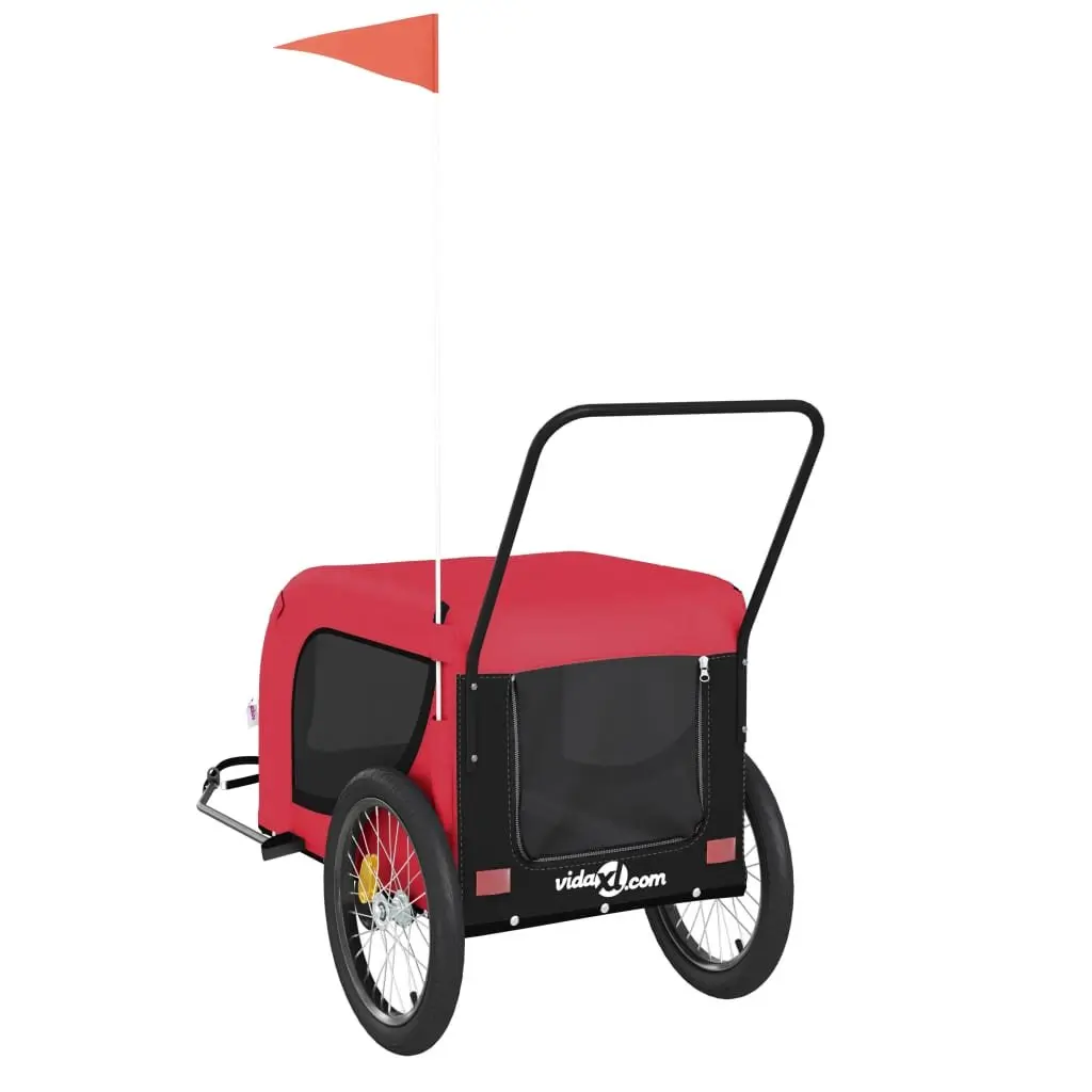 Pet Bike Trailer Red Oxford Fabric Iron Frame Cargo Cart Small Dogs Pets