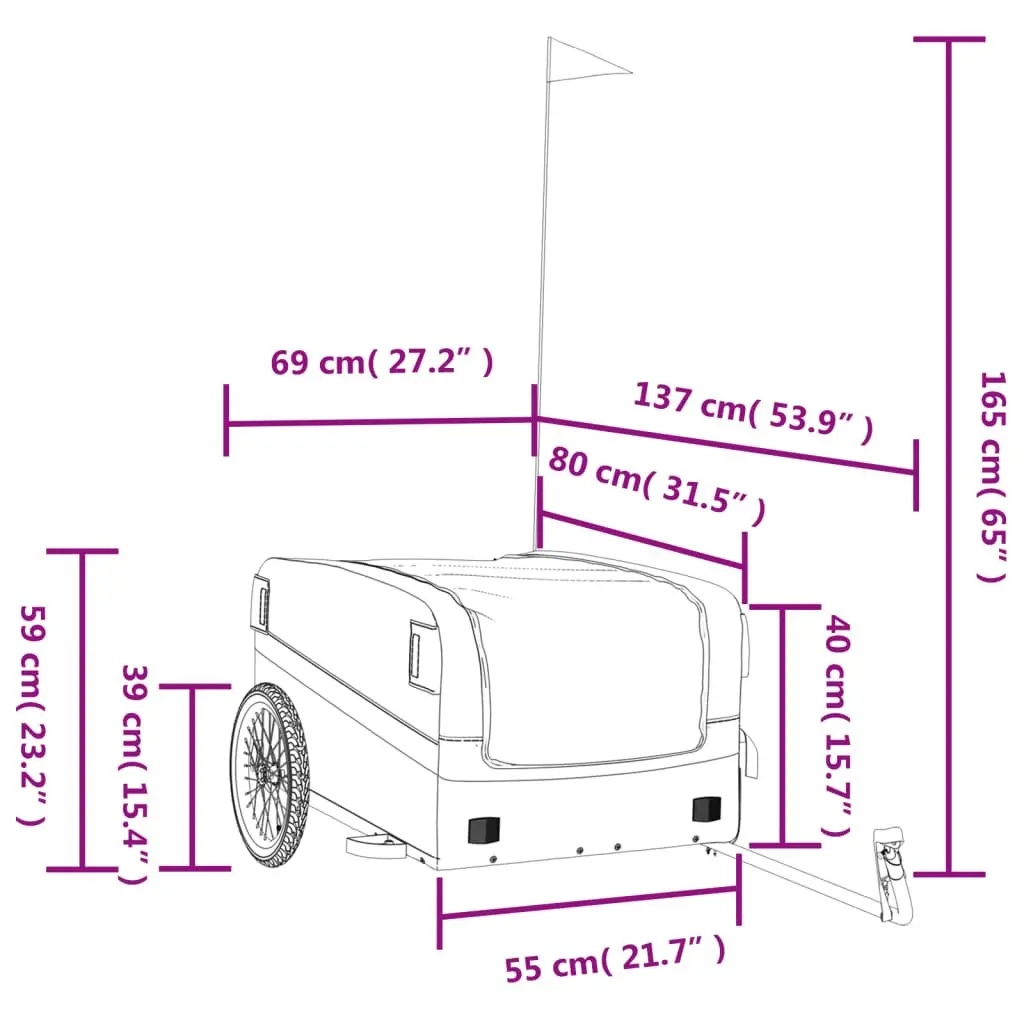 Bike Trailer for Cycling Grey Iron Cargo Hauling 45kg Load Capacity