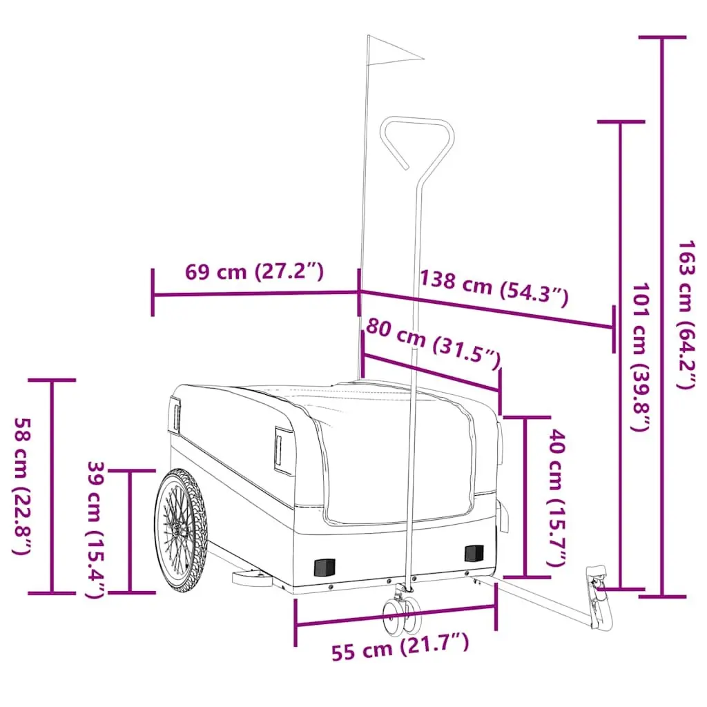 Bicycle Cargo Trailer for Transporting Goods 45kg Load Capacity Iron Frame Orange