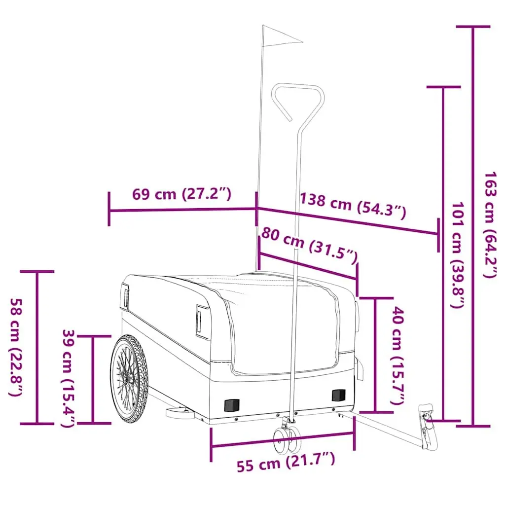 Bike Trailer 45kg Load Capacity Grey Iron Cart Cargo Hauling Bicycle Accessories