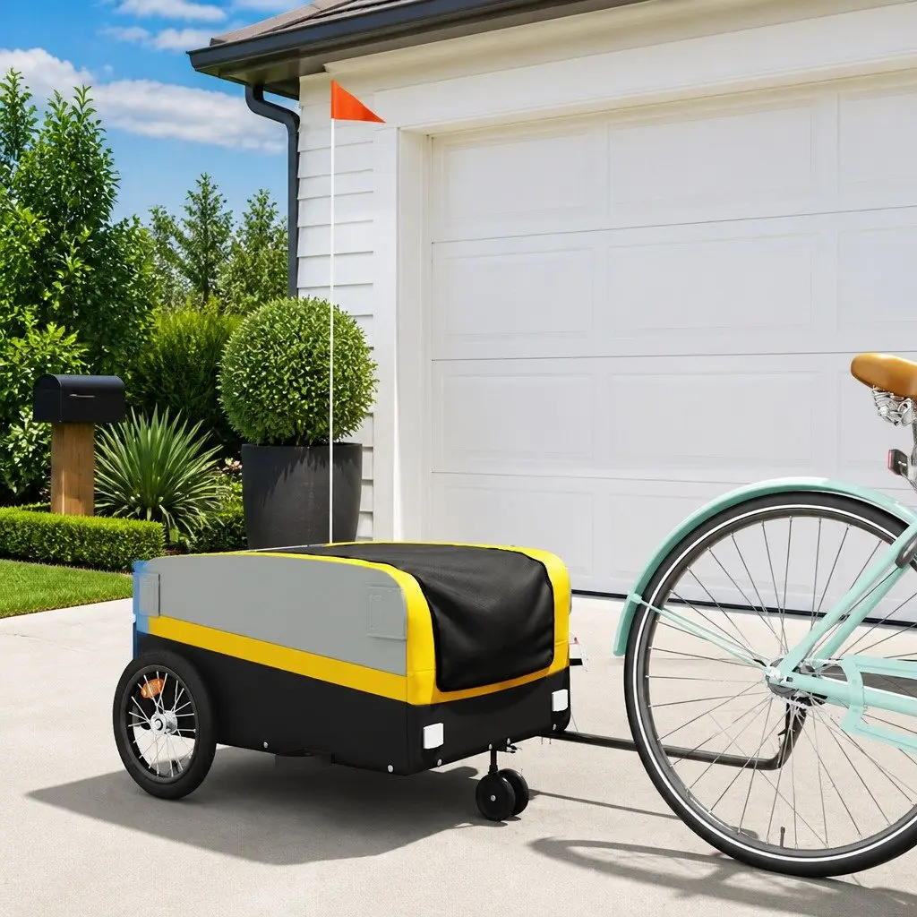 Bike Trailer Yellow Heavy Duty Cargo Cart 45kg Load Capacity Bicycle Hauler