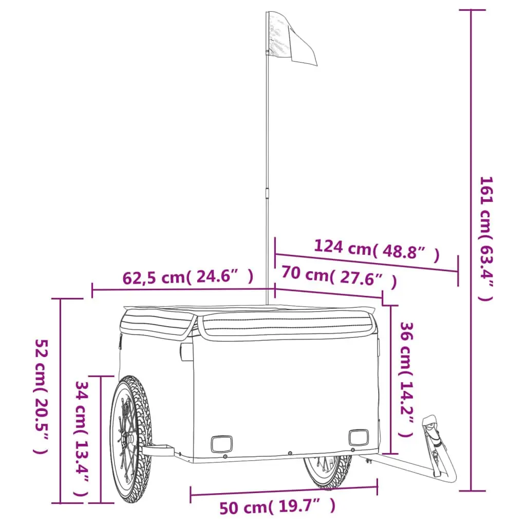 Bike Trailer for Cycling 45kg Load Capacity Iron Cargo Transport