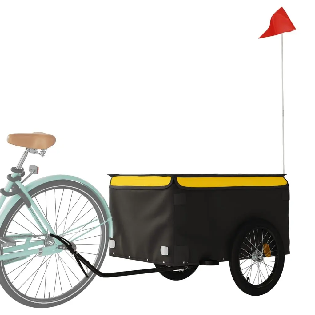 Bicycle Cargo Trailer for Transporting Goods Iron 45kg Load Capacity Black Yellow