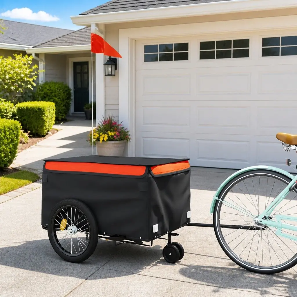 Bike Trailer Iron 45kg Load Capacity Orange Black Cargo Transport Bicycle