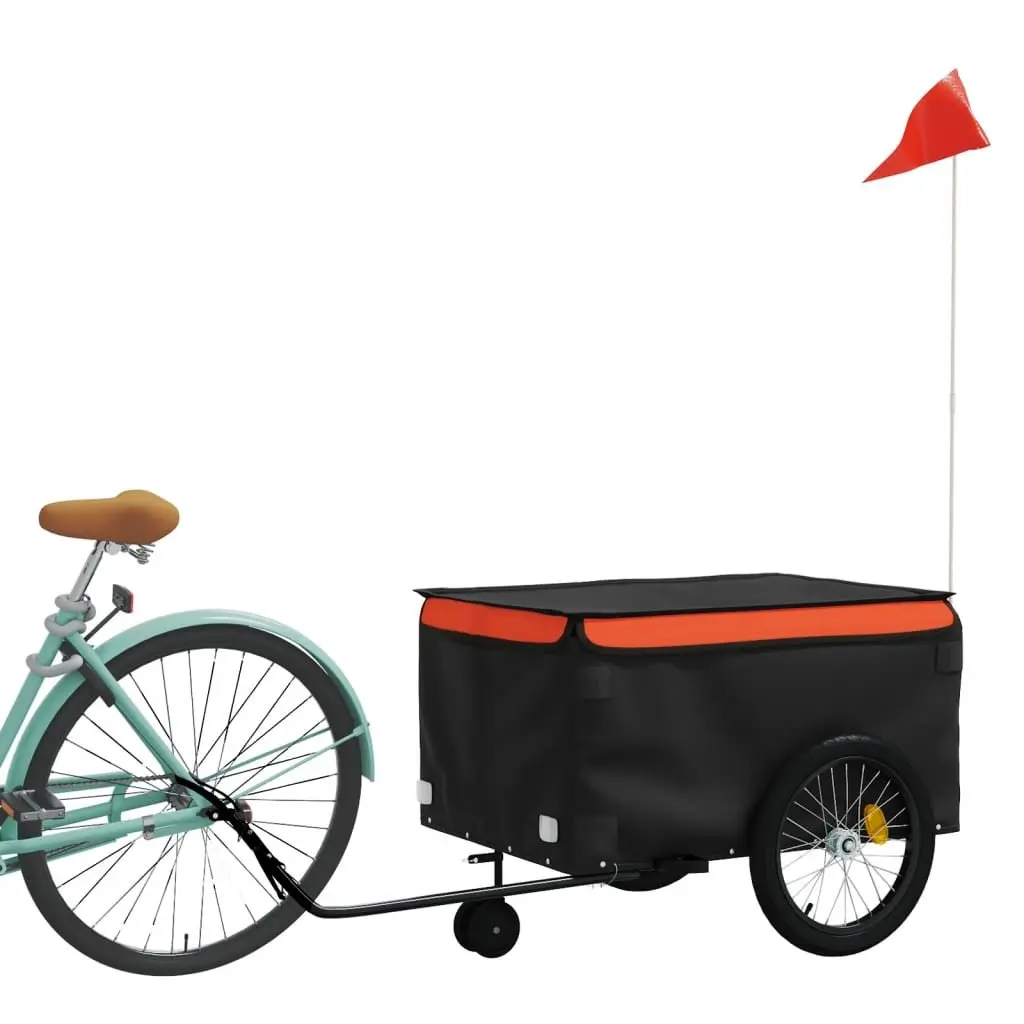 Bike Trailer Iron 45kg Load Capacity Orange Black Cargo Transport Bicycle