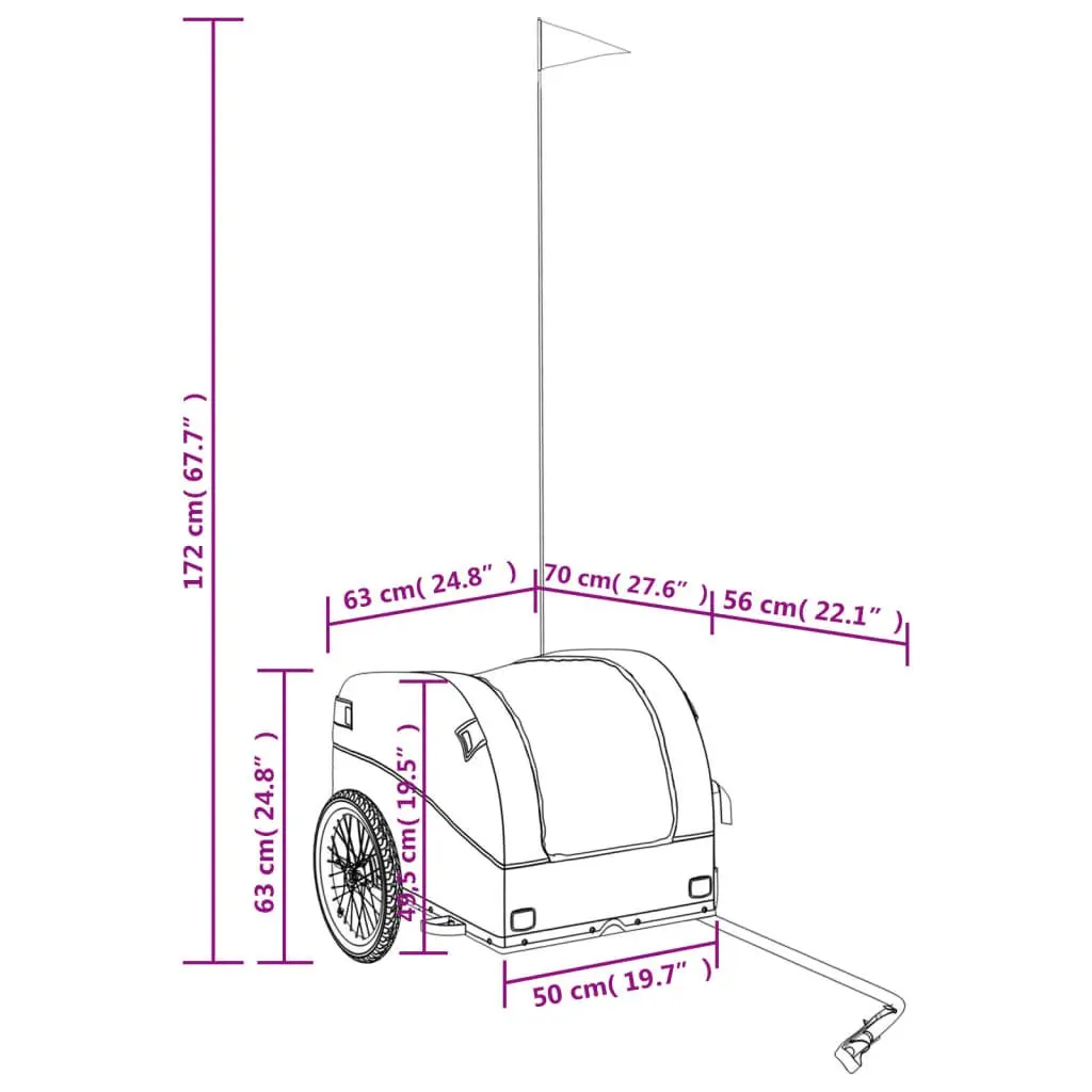 Bike Trailer for Cycling Heavy Duty Iron 45 kg Cargo Cart