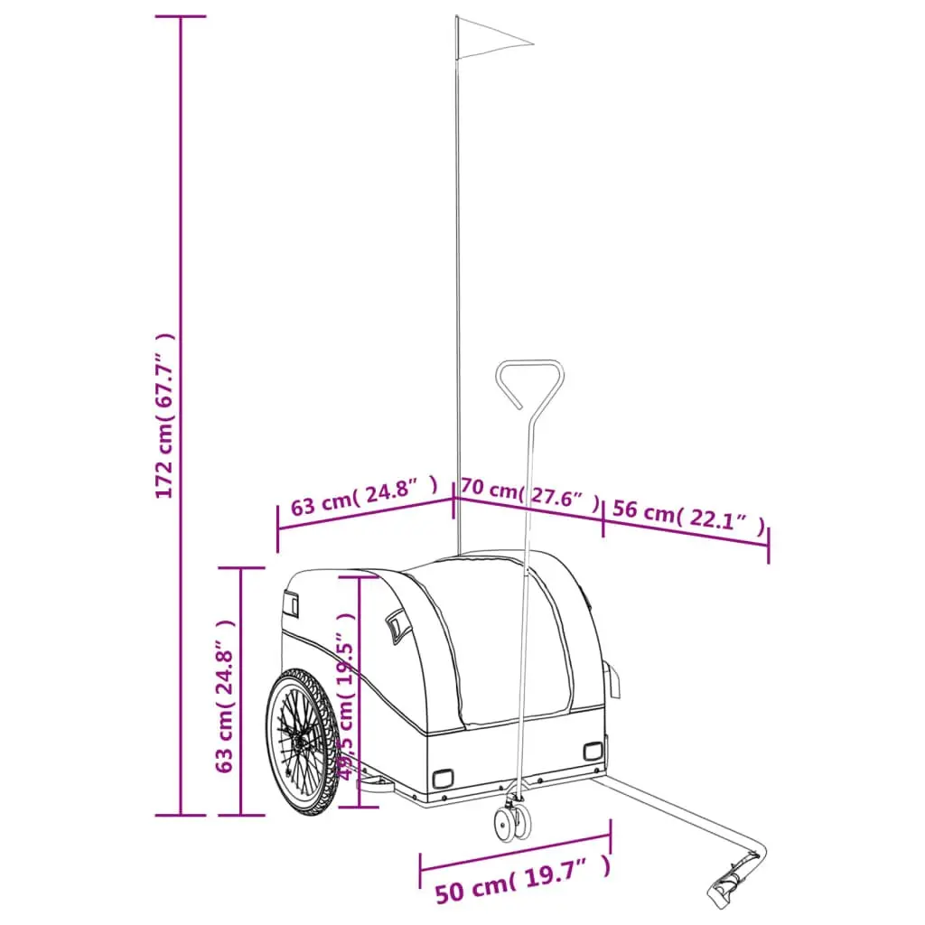 Bike Trailer Heavy Duty Cargo Transport Iron 45kg Load Capacity