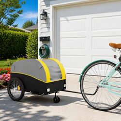 Bike Trailer Iron 45 kg Capacity Yellow Black Tow Bar Safety Flag Cargo