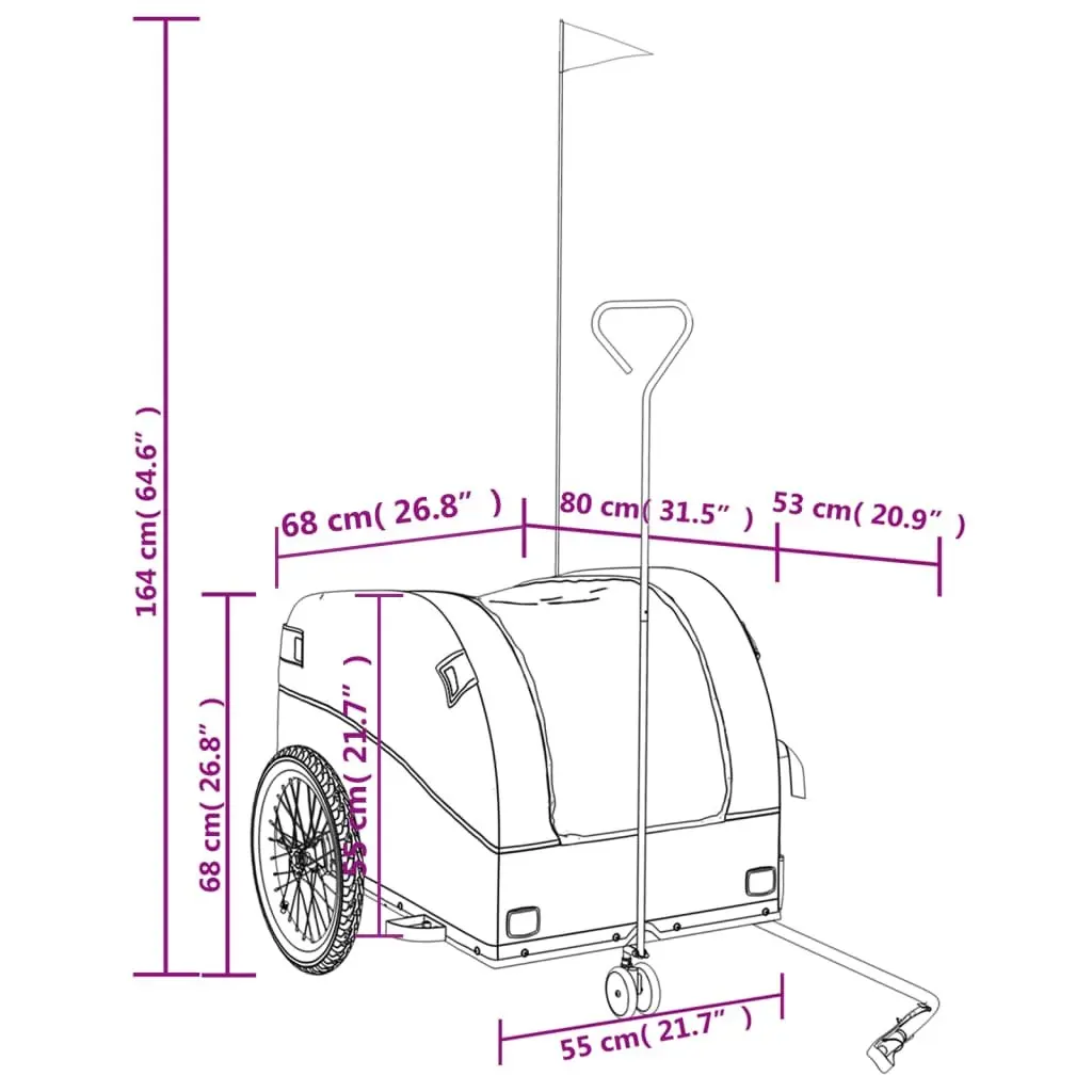 Bike Trailer for Cycling Heavy Duty Iron Construction 45kg Load Capacity