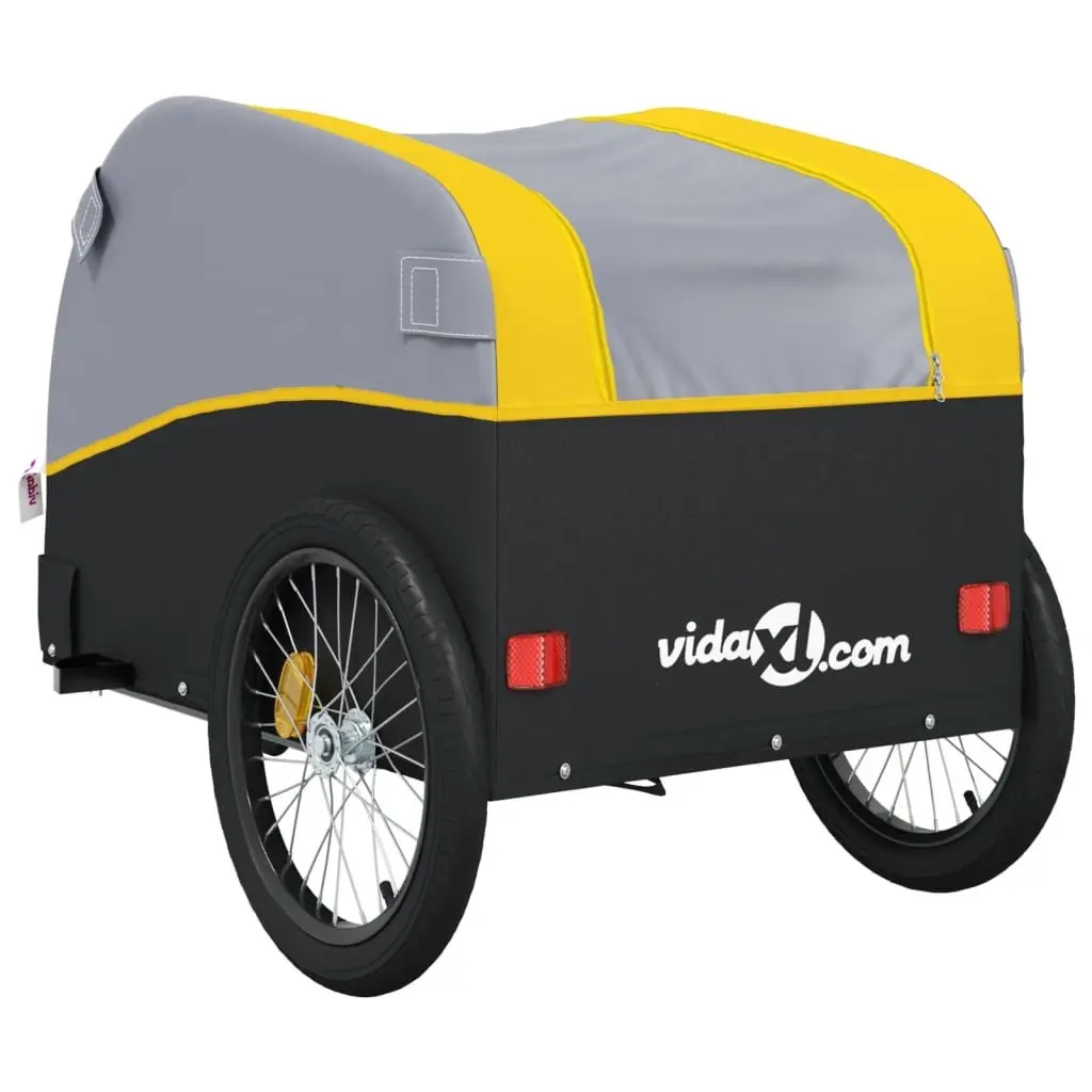Bike Trailer Iron 45 kg Load Capacity Yellow Cargo Hauling Garden Transport