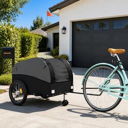 Black Bike Trailer 45kg Load Capacity Iron Cargo Cart Bicycle Hauling Heavy