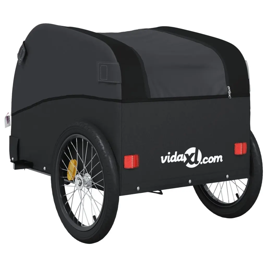 Black Bike Trailer 45kg Load Capacity Iron Cargo Cart Bicycle Hauling Heavy