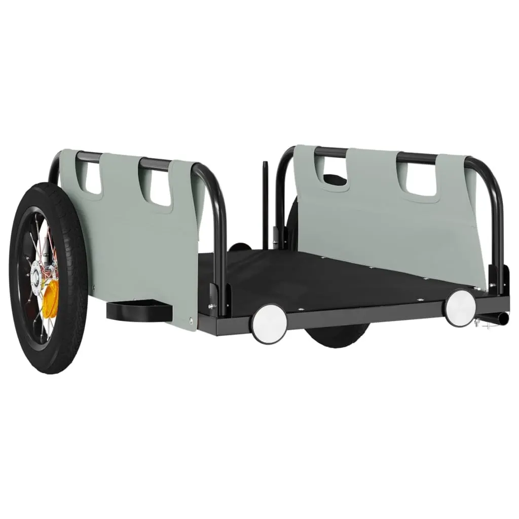 Bike Trailer Grey Oxford Fabric Iron Frame Cargo Transport Cycling Bicycle