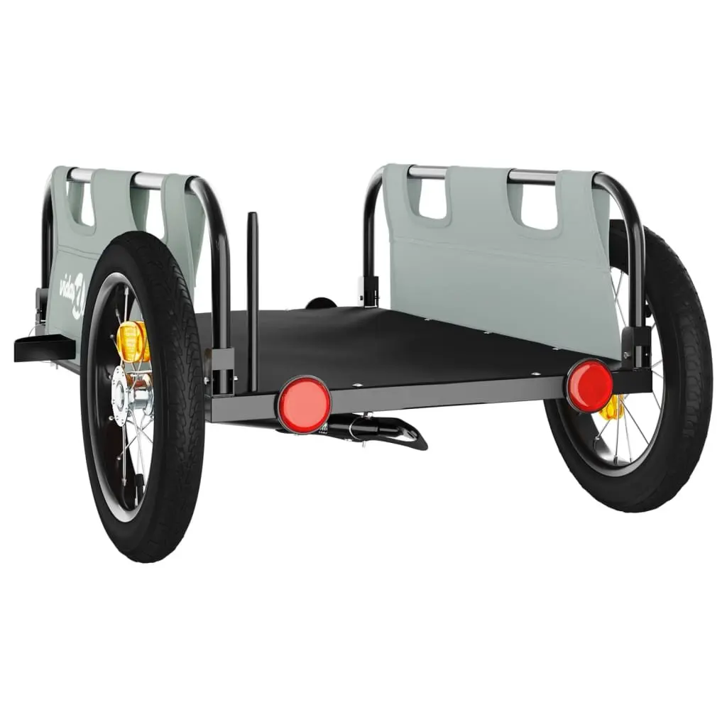 Bike Trailer Grey Oxford Fabric Iron Frame Cargo Transport Cycling Bicycle