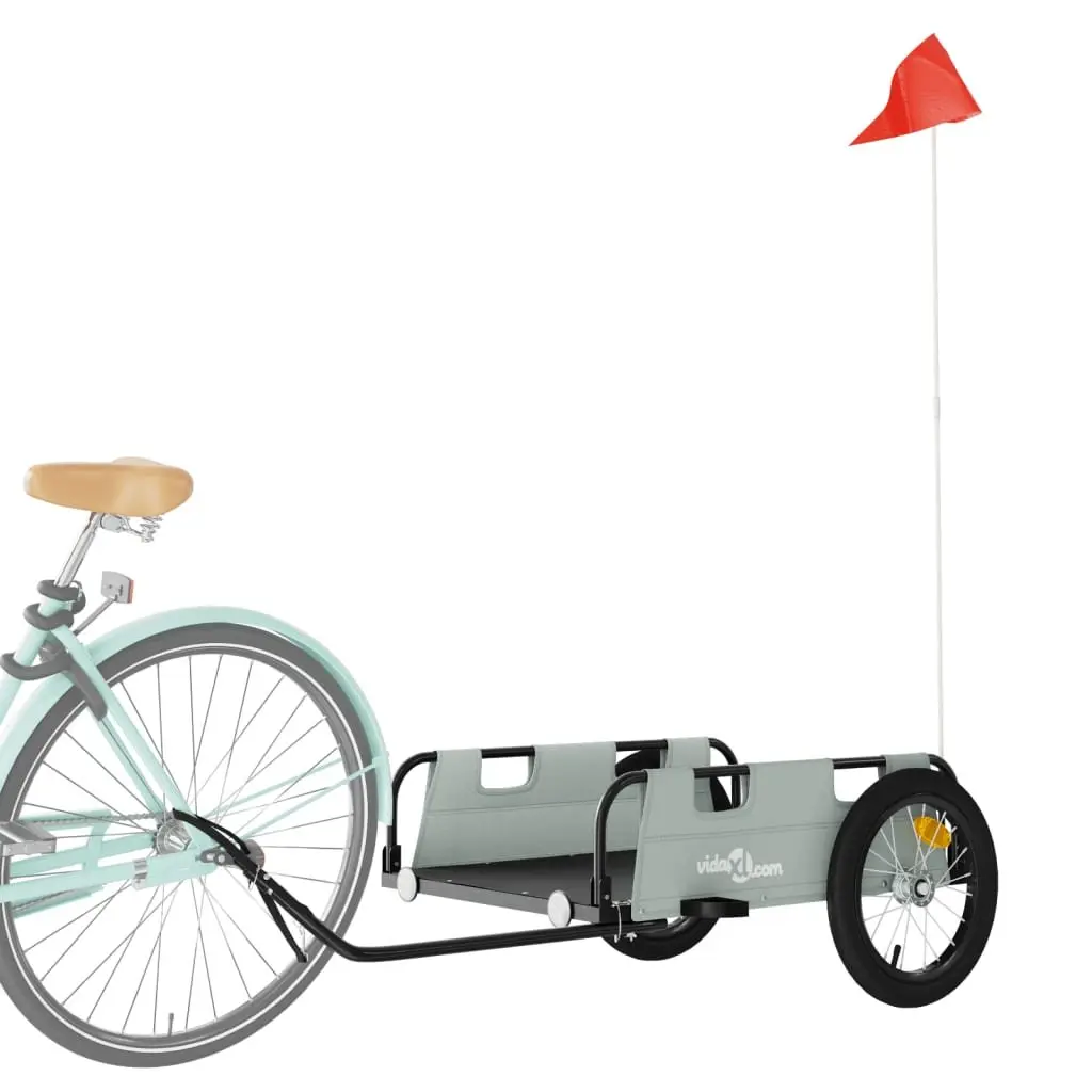 Bike Trailer Grey Oxford Fabric Iron Frame Cargo Cart Bicycle Attachment