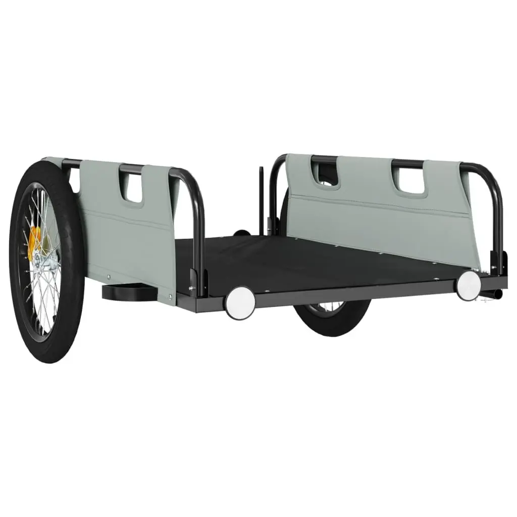 Bicycle Trailer Grey Oxford Fabric Iron Construction Two Wheels Reflectors Flag