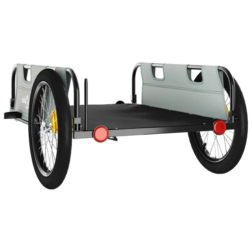 Bicycle Trailer Grey Oxford Fabric Iron Construction Two Wheels Reflectors Flag