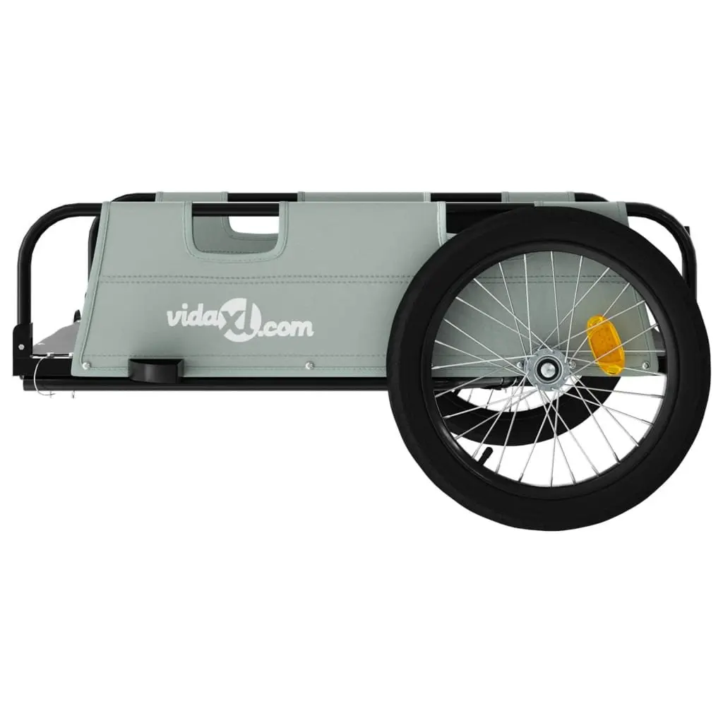 Bicycle Trailer Grey Oxford Fabric Iron Construction Two Wheels Reflectors Flag