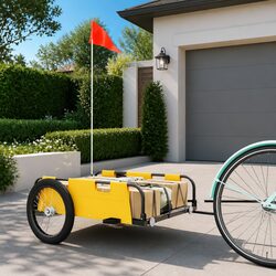Bike Trailer Yellow Oxford Fabric Iron Frame Cargo Cart Bicycle Transport
