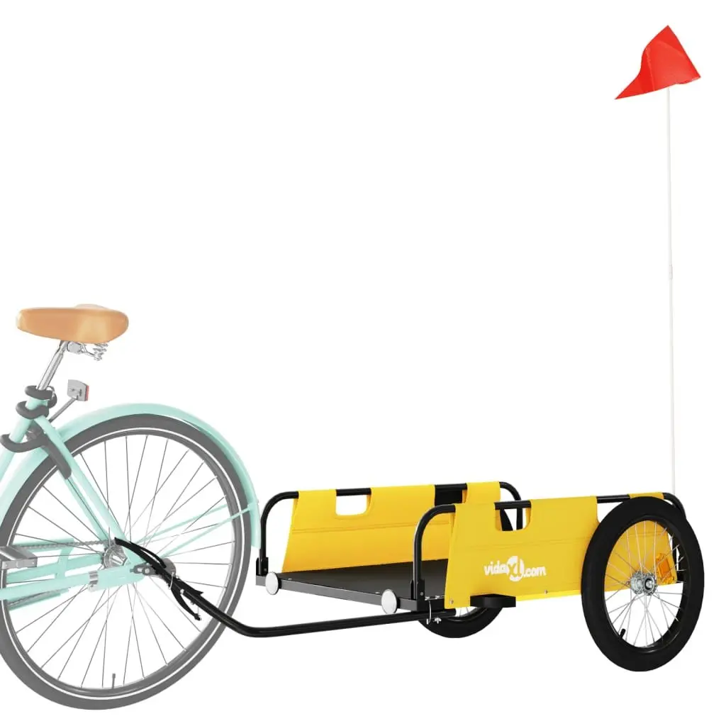 Bike Trailer Yellow Oxford Fabric Iron Frame Cargo Cart Bicycle Transport