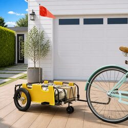 Bike Trailer Yellow Oxford Fabric Iron Frame Bicycle Cargo Transport Cart