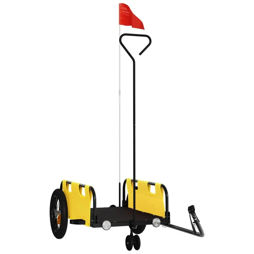 Bike Trailer Yellow Oxford Fabric Iron Frame Bicycle Cargo Transport Cart