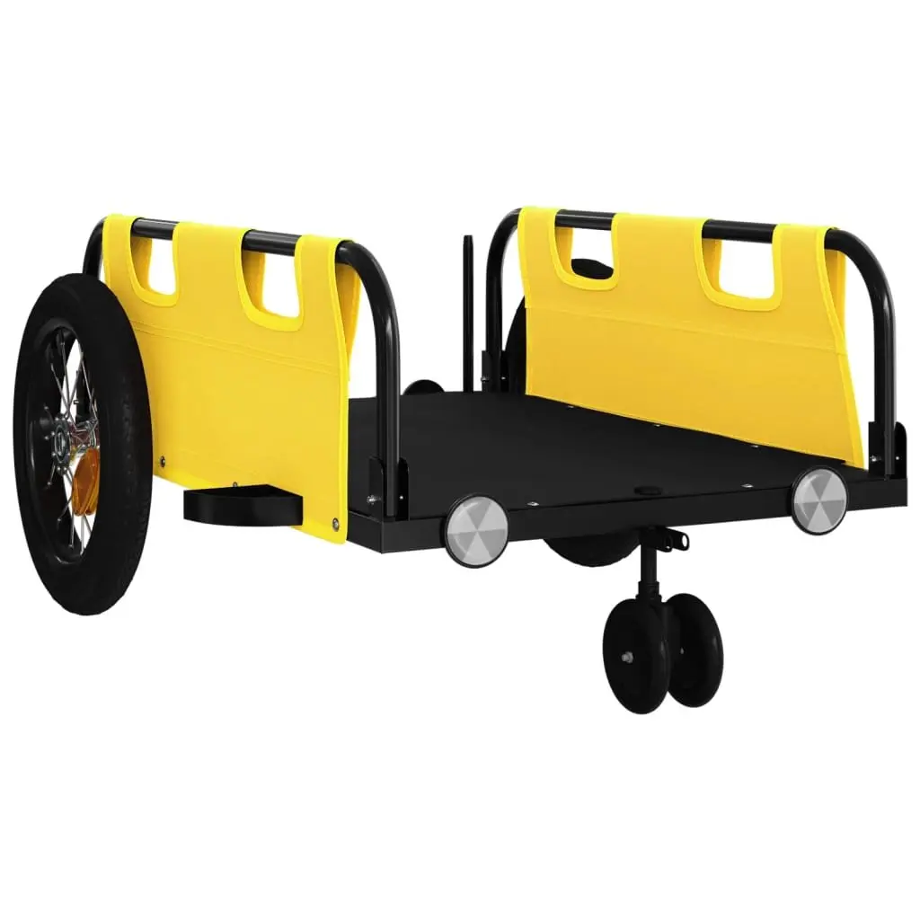 Bike Trailer Yellow Oxford Fabric Iron Frame Bicycle Cargo Transport Cart