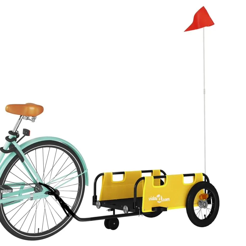 Bike Trailer Yellow Oxford Fabric Iron Frame Bicycle Cargo Transport Cart