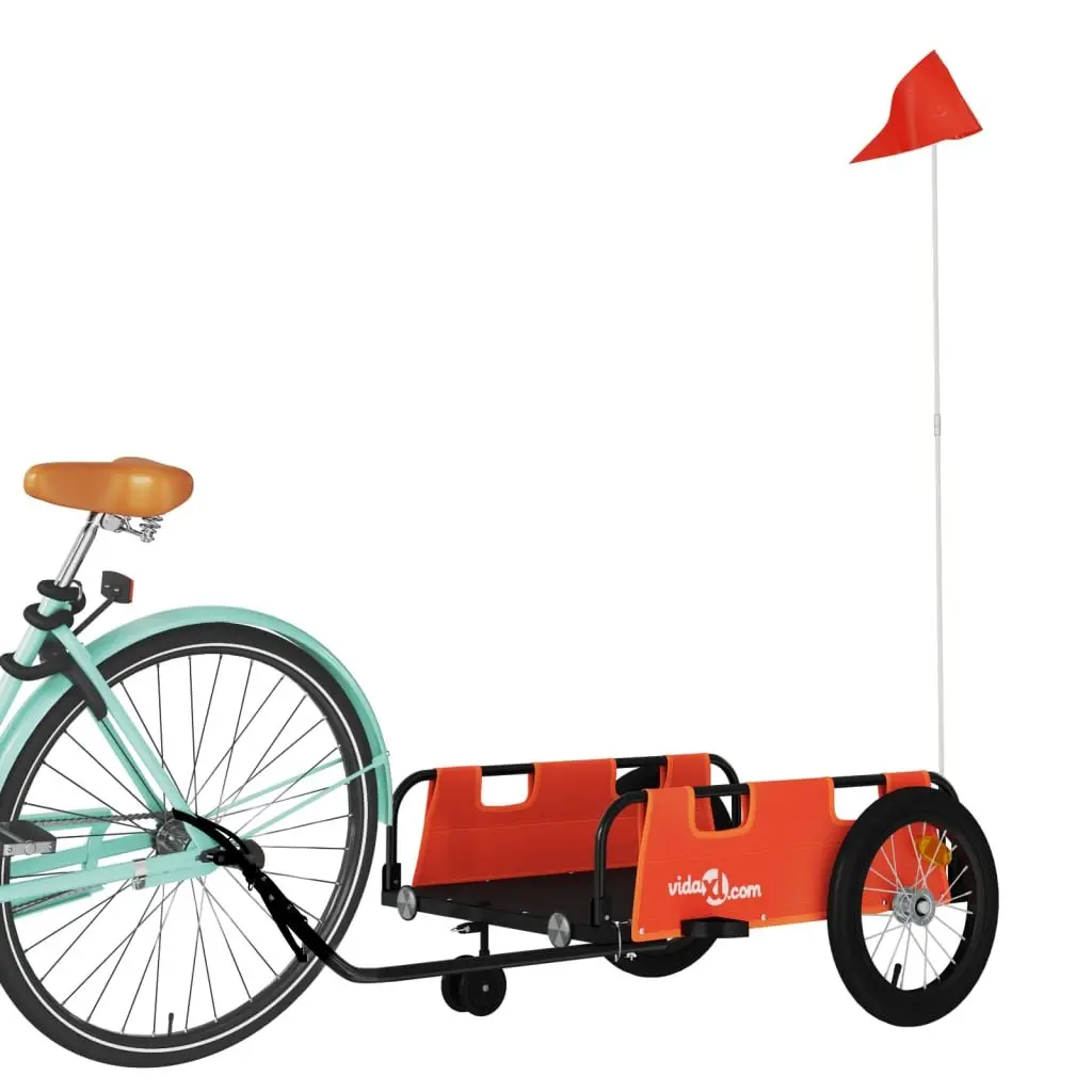 Bicycle Cargo Trailer Orange Oxford Fabric Iron Frame Two Wheel Transport