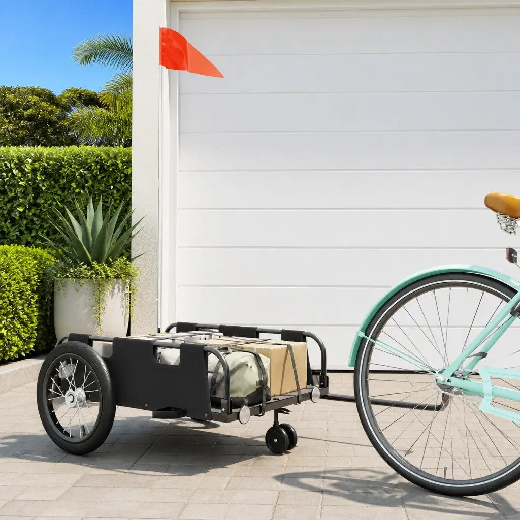 Bike Trailer for Cycling Black Oxford Fabric Iron Frame 2 Wheels