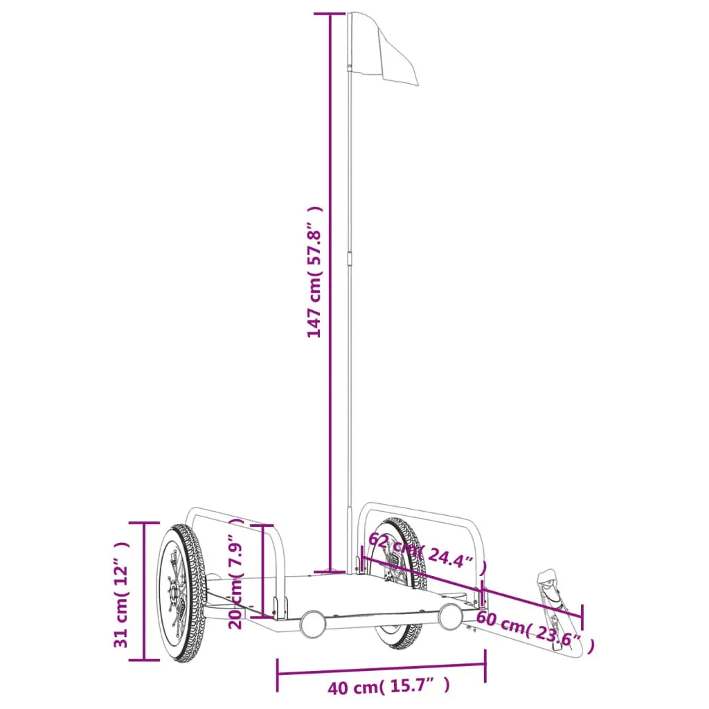 Bike Trailer for Cycling Black Iron Heavy Duty Cargo Cart 122 x 53 x 31 cm