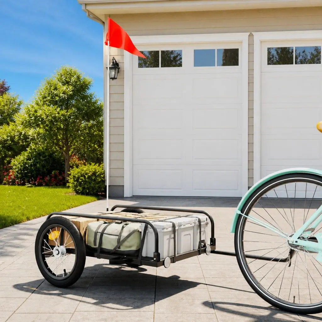 Bike Trailer for Cycling Heavy Duty Iron Frame Black 126 x 63 x 34 cm
