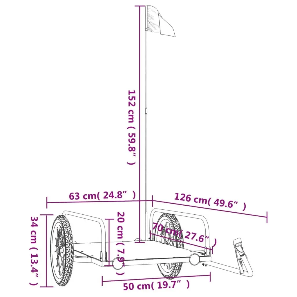 Bike Trailer for Cycling Heavy Duty Iron Frame Black 126 x 63 x 34 cm