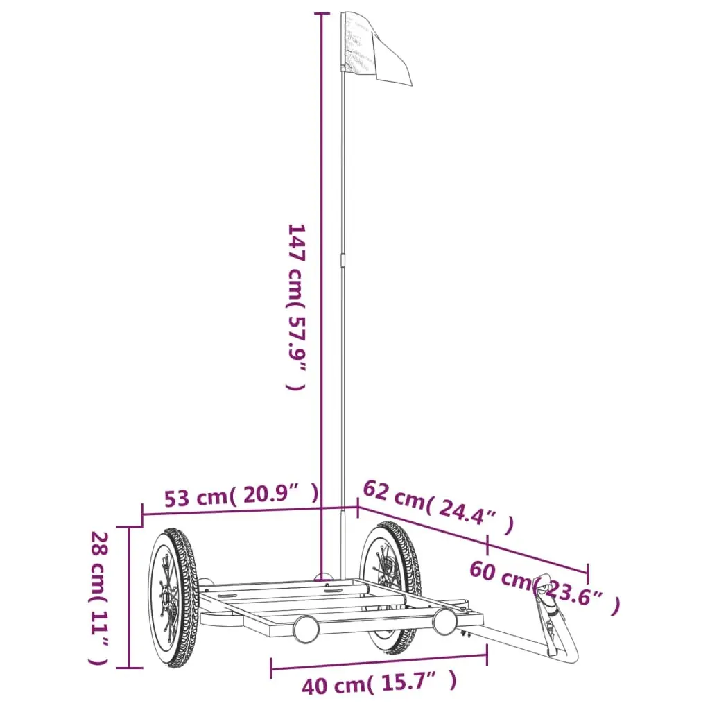 Bike Trailer for Transporting Goods Black Iron Heavy Duty 122 x 53 x 28 cm